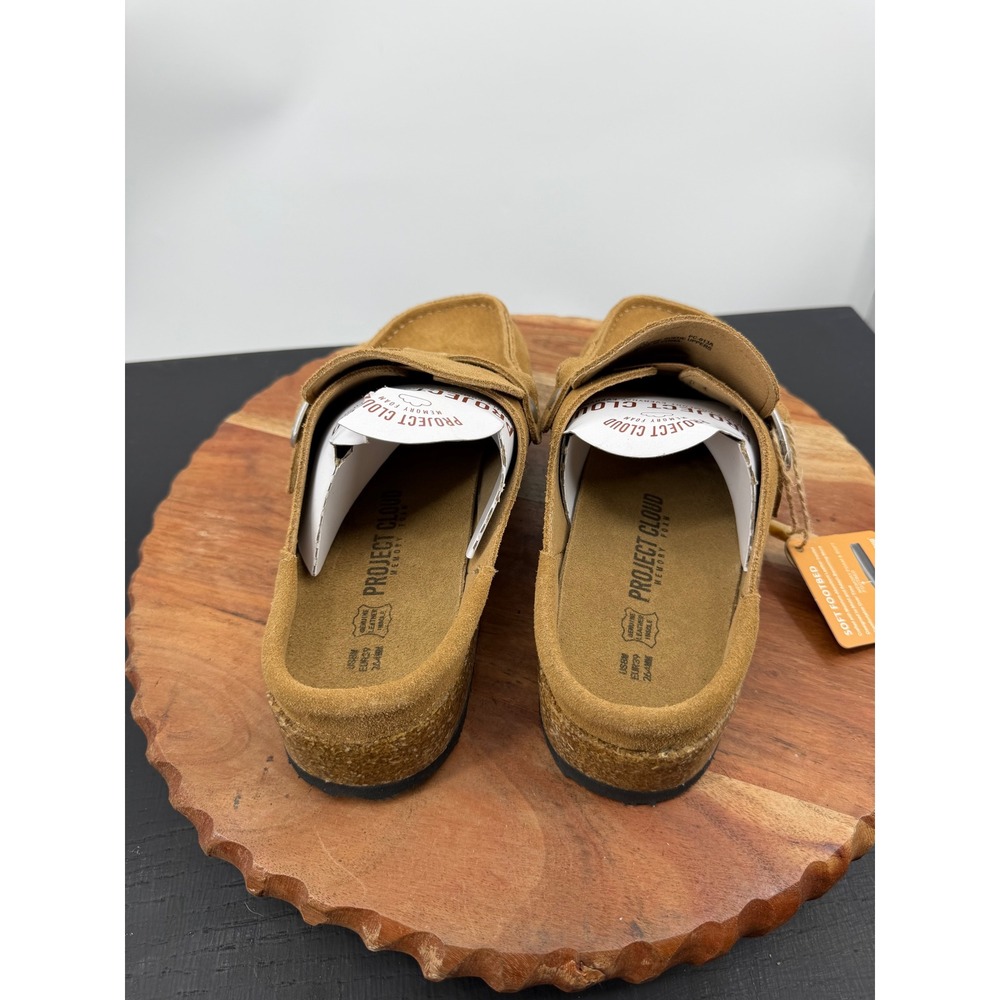 Project Cloud Suede Buckle Clog Mules Women 8 Tan Soft Footbed Moc Toe Slip On - Picture 4 of 6